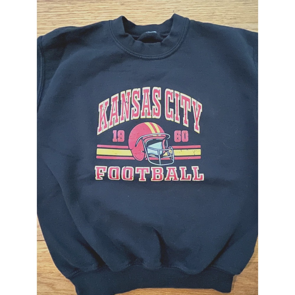 Vintage Kansas City Football Crew Neck Sweatshirt Youth M Black 1960 Pullover